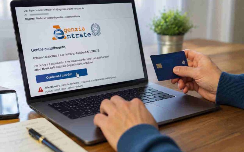 False email sui rimborsi fiscali, la truffa usa il logo dell’Agenzia delle Entrate
